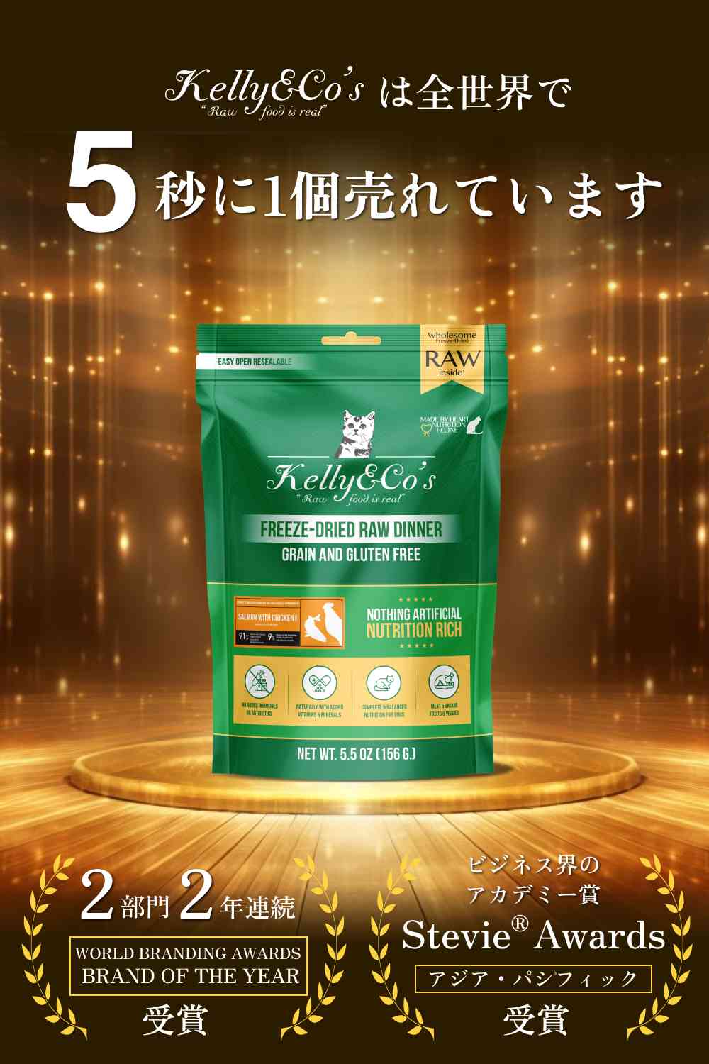 猫用総合栄養食 サーモン＆チキンフォーミュラ Kelly&Co's(ケリーアンドコー) フリーズドライ  RAW DINNER